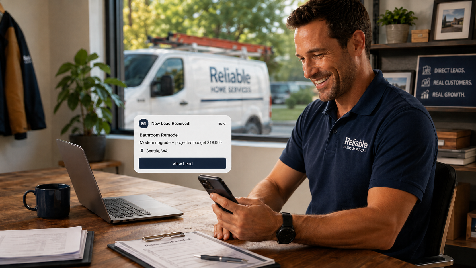Local service business owner receiving a lead on their phone